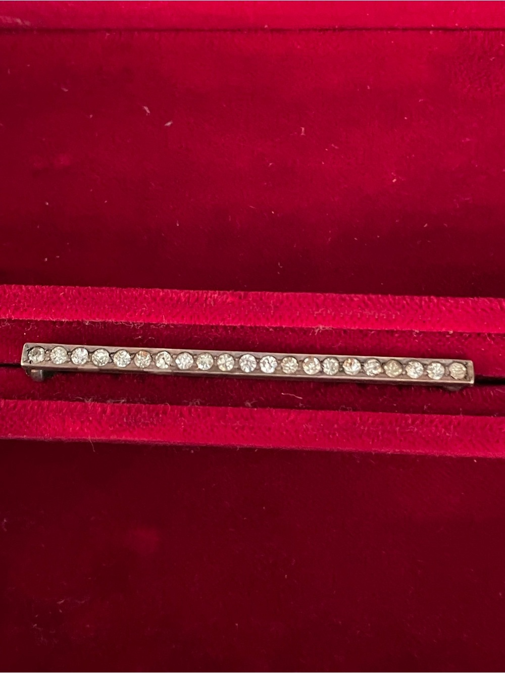 Edwardian Hallmark Sterling Silver Bar line pin Brooch w C Clasp paste stones